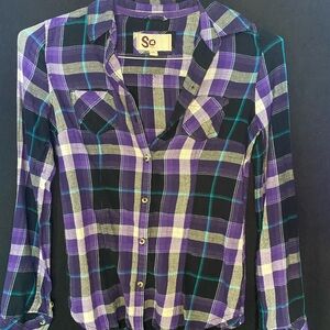 SO Purple and Black Plaid Shirt
